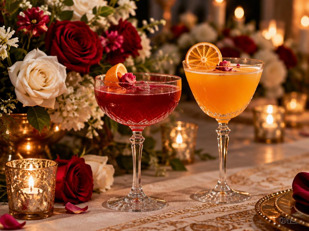 Festive drinks with citrus and roses