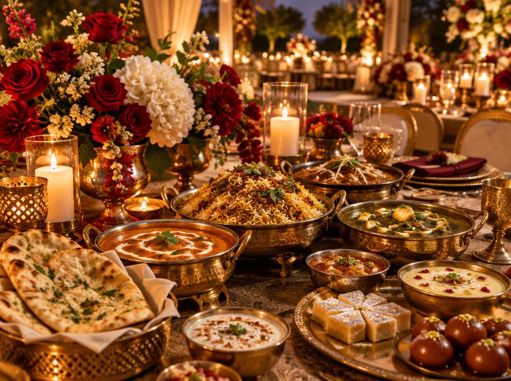 Candlelit Indian wedding dinner