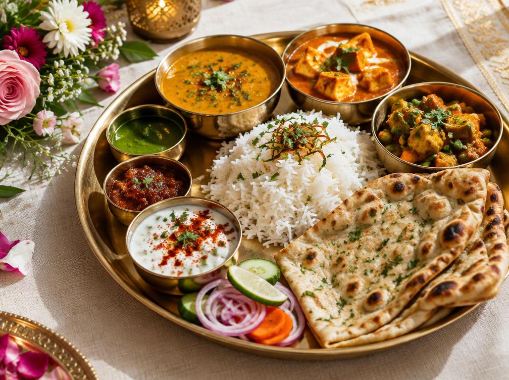 Indian lunch thali in brass tableware